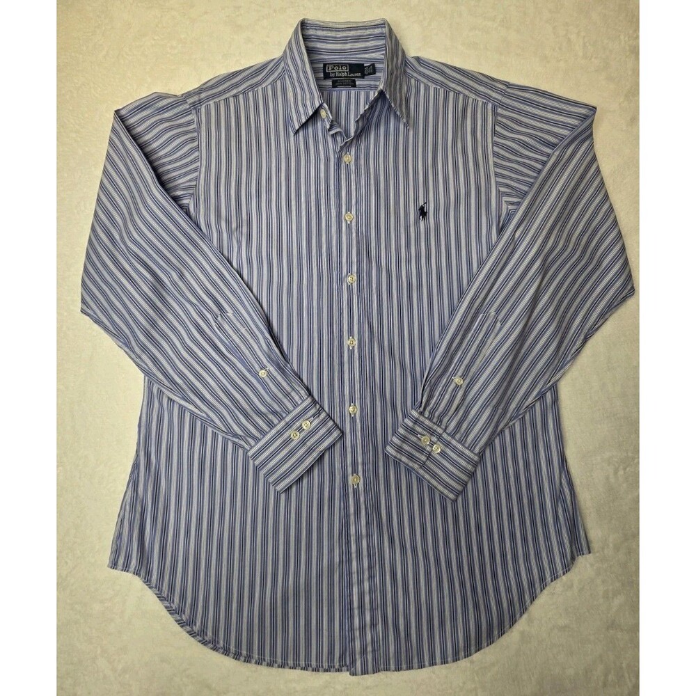Polo By Ralph Lauren Andrew Long Sleeve 34/35  Button Up Blue Stripes 15 1/2